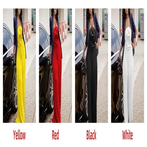 Stylish pleated jumpsuit with flower detail in yellow, red, black and white colors