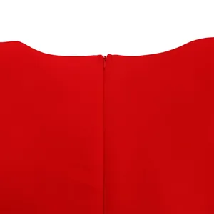 Macro detail shot showing the invisible back zipper of this elegant red evening party dress