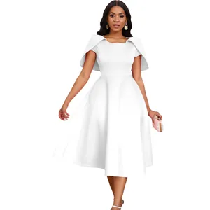 Elegant white capelet sleeve midi evening dress perfect for formal parties and events.
