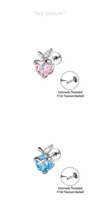 Detailed view of F136 titanium apple cartilage piercing with internal thread