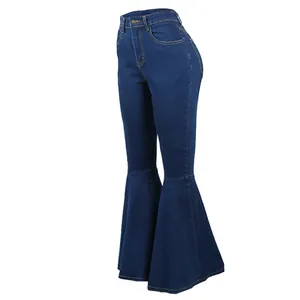 Jeans a zampa d'elefante blu scuro a vita alta con gamba svasata ampia e vestibilità