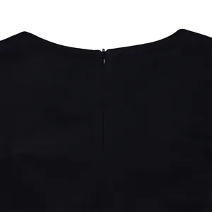 Detailed macro view showing the concealed back zipper of this elegant solid black dress