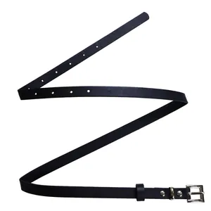 Elegant slim black faux leather belt with a silver needle buckle for women fashion dresses