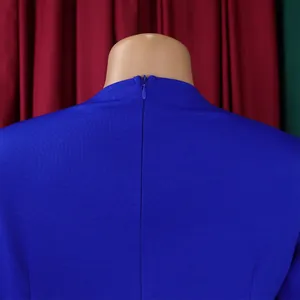 Gros plan détaillé montrant la fermeture éclair invisible au dos d'une robe bleu royal