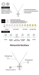 Détails sur le collier croix en Moissanite argent 925 avec tableaux de gradation