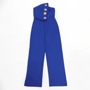 Elegante blaue trägerlose Jumpsuit mit weitem Bein und dekorativen Goldknöpfen