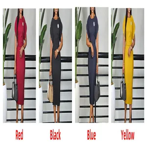 Elegante abito midi OL a maniche corte in rosso, nero, blu e giallo