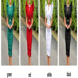 Elegant ruffled sleeve bodycon dress featuring waist rhinestones in green red white black