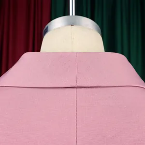 Close-up detail of the elegant pink dress collar and high-quality stitching on back.