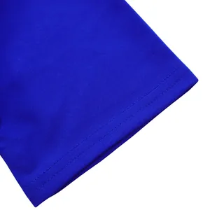 Close-up detail of royal blue knit fabric featuring a durable double-stitched hemline.