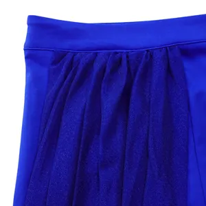 Detailed macro view of royal blue pleated mesh fabric on an elegant skirt waistband