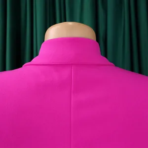 Vue détaillée montrant les coutures raffinées au dos d'un col de blazer rose vif