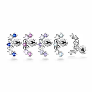 Pendientes de Botón de Cartílago de Aleación de Titanio y Cobre con Lazo de Circonia Joyería de Piercing Curva para Mujeres Niñas Regalo