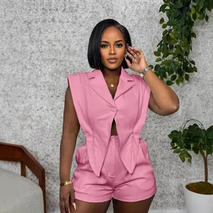 Rosa ärmelloser Jumpsuit mit unregelmäßigem Saum und V-Ausschnitt für Damen Mode