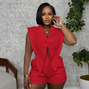 Roter ärmelloser Slim-Romper mit unregelmäßigem Saum und V-Ausschnitt für Damen