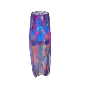 Robe moulante sexy en maille transparente avec des motifs abstraits colorés et élégants