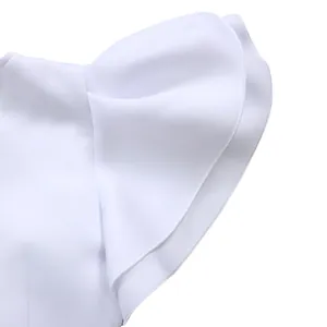 Detailed close-up view of elegant white double-layered ruffle lotus leaf sleeve design