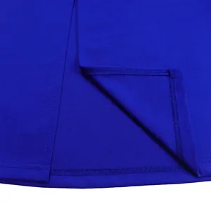 Macro detail showing high-quality stitching and royal blue fabric texture of the dress.