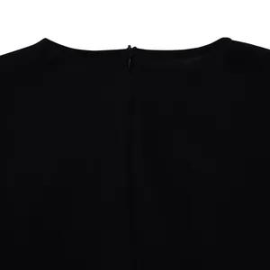 Detailed view of the high-quality hidden back zipper on a black elegant midi dress