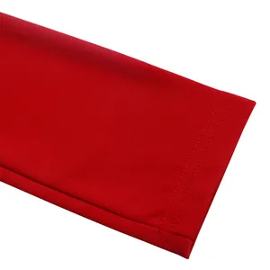 Detailed close-up view of red long sleeve cuff with professional double stitching