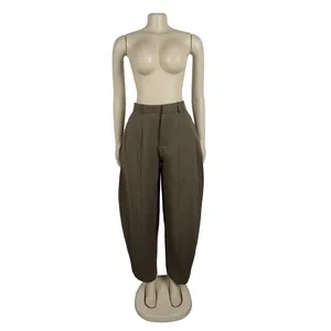 Front view of women's loose silhouette commuter trousers on mannequin