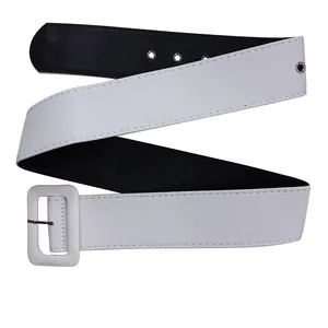 Ceinture de mode large en textile blanc avec boucle rectangulaire et doublure noire