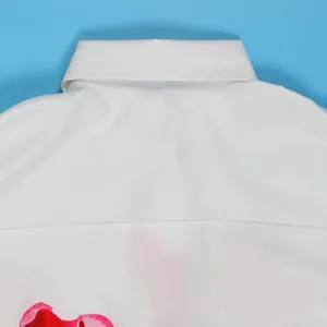 Gedetailleerde macro-opname van de achterkant van de kraag van een elegante witte blouse