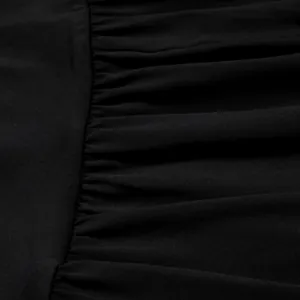 Close-up of elegant black fabric with fine pleated and gathered seam details