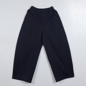 Loose fit navy blue wide-leg commuter pants with professional front seam detail