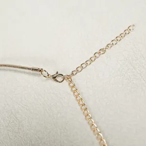 Detail shot of golden lobster clasp and extension chain for elegant temperament necklaces