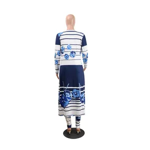 Back view of a long-sleeved floral print two-piece set on a mannequin