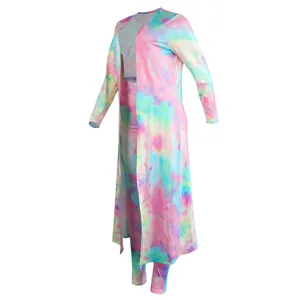 Vibrant tie-dye long sleeve cardigan and pants two-piece set for clubwear