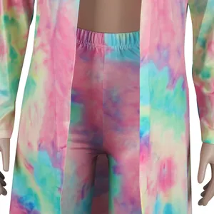 Close-up detail of the vibrant tie-dye pattern on the soft fabric sexy two-piece set