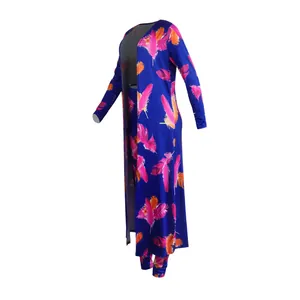 Detailed close-up view of women's sexy colorful feather print cardigan and pants set