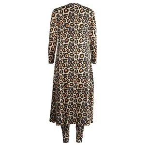 Leopard print two-piece set featuring long-sleeved cardigan and matching leggings