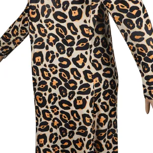 Close-up detail of sexy leopard print fabric on long sleeve nightclub two-piece set