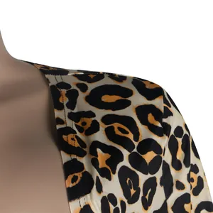 Close-up of sexy leopard print cardigan showing fabric texture and shoulder seam detail