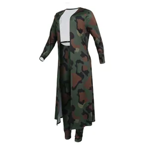 Women's 2-piece nightclub outfit featuring long sleeve camo print cardigan and pants
