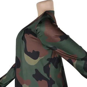 Detailed close-up view of the camouflage print fabric on this long sleeve cardigan jacket