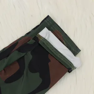 Close-up detail of high-quality stitching on a camouflage print sleeve cuff for women
