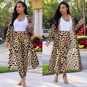 Sexy leopard print long sleeve cardigan and leggings two-piece fashion nightclub set