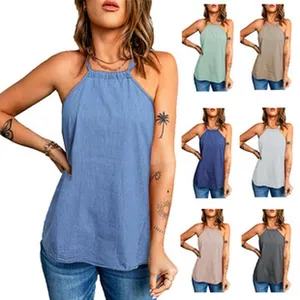 Top sin mangas con cuello halter para mujer disponible en siete colores lisos