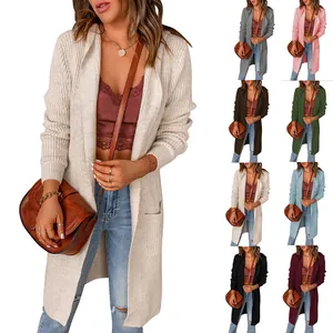 Cardigan long en tricot ample pour femmes disponible en neuf couleurs unies