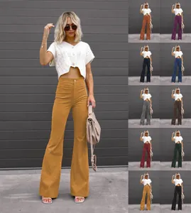 High waist corduroy flare pants in multiple colors for casual spring wear
