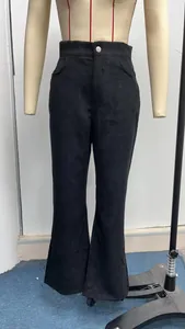 High-waisted black corduroy flared trousers for women displayed on a mannequin.