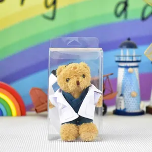 Cute doctor nurse teddy bear plush toy presented in a clear plastic gift display box