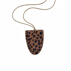 Minimalist retro leopard print geometric pendant necklace with premium leather cord