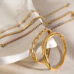 Stainless Steel 18K Gold Plated Bracelet For Women Minimalist Elegant Wavy Bangle Rhinestone Inlaid Link Chain Snake Chain Tennis Bracelet Fashion Jewelry