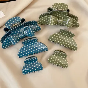 Exquisite Korean Acrylic Polka Dot Bow Hair Claw For Women Elegant Retro Blue Green Shark Clip High End Hair Styling Tool Hair Accessory
