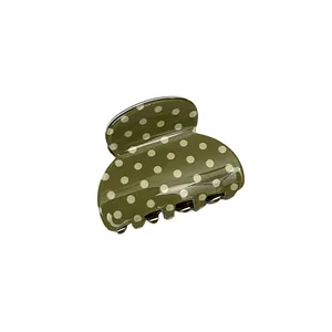 Elegant olive green polka dot acrylic hair claw clip for stylish women's updo hairstyles